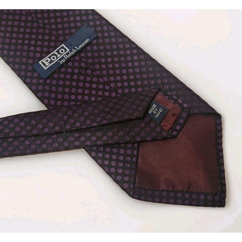 Vintage Polo Ralph Lauren 100% Silk Purple Polka Dot Tie Handmade USA 54" X 4"